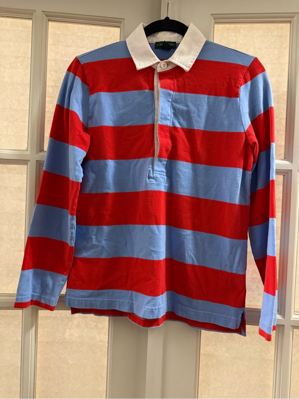 Women’s J. Crew Striped Rugby Polo — Red and Light Blue